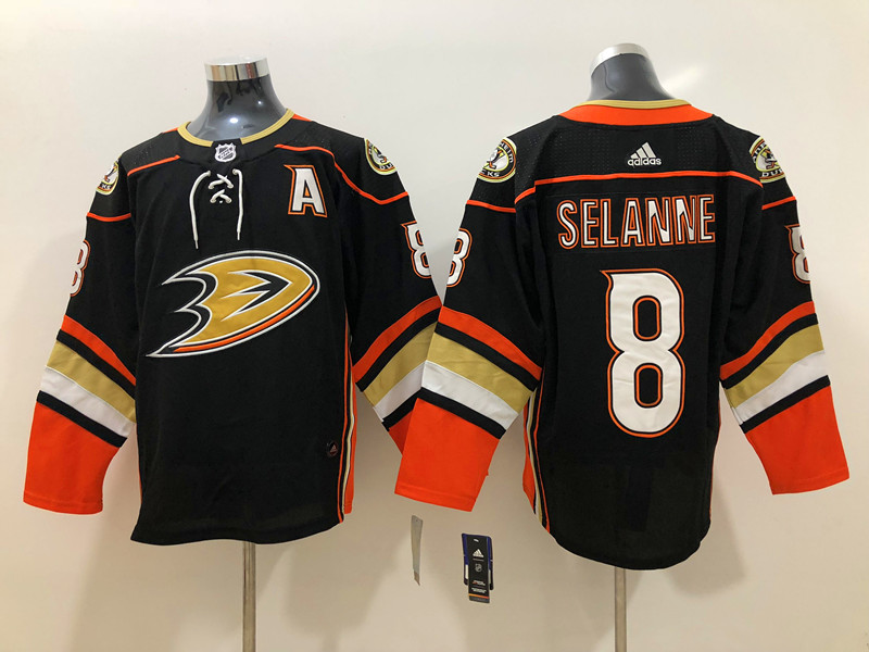 Men's Anaheim Ducks Selanne Mitchell #8 Black Home Breakaway Jersey